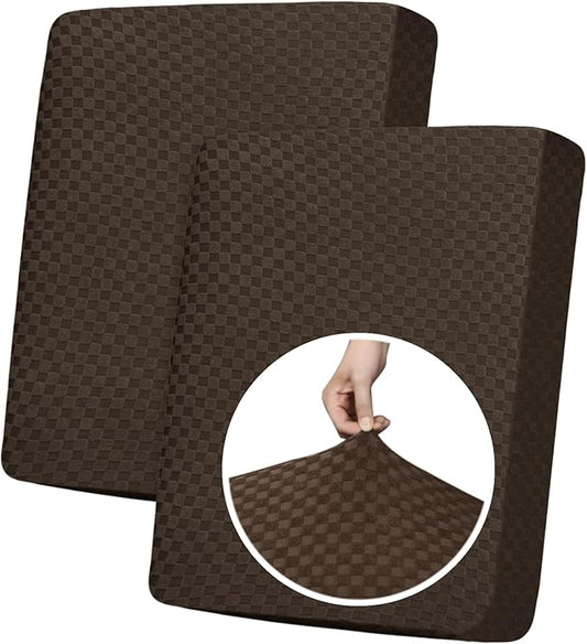 YEMYHOM Stretch Individual Cushion Covers Large Sofa Seat Cushion Slipcovers Soft Couch Cover Replacement Large Checkered Furniture Protector with Elastic Bottom (2 Pcs XL Cushion Covers, Dark Coffee) by YEMYHOM
