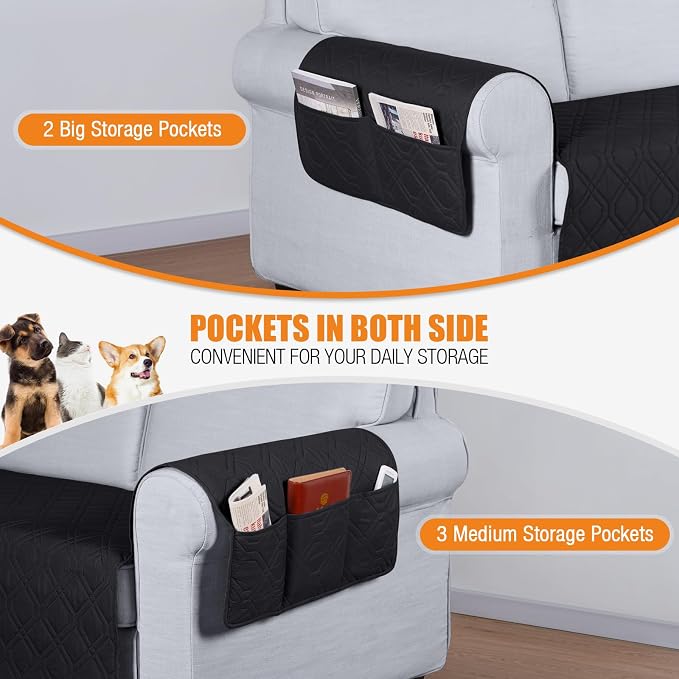 VANSOFY Waterproof Oversized Couch Cover for Pets, Black, 72.4" | Non-Slip, Washable, Utility Pockets, Pet Friendly, Furniture Protector Slipcover for 4 Cushion Couch - Image 3