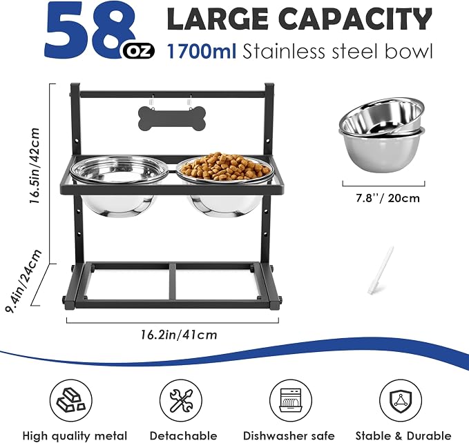 ADENGL Elevated Dog Bowls for Dogs,Raised Dog Bowl Stand with Two 1700ML Stainless Steel Bowls, Adjustable Tall Dog Food Water Bowls - Image 2