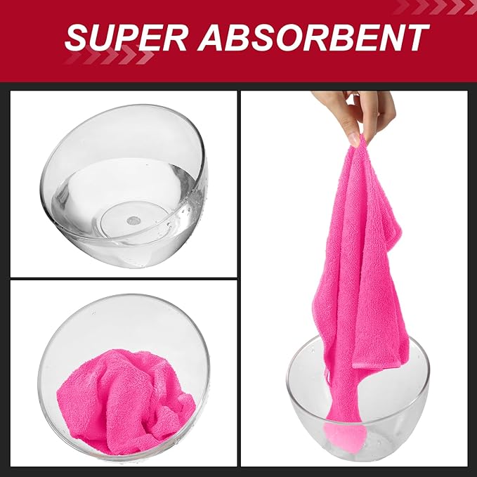 Oudain 200 Pcs Microfiber Cleaning Cloth 16x16 Inch Microfiber Towels for Car Ultra Absorbent Cleaning Rags Reusable Lint Free Streak Free Detailing Towel for Car Washing Drying Dusting (Pink) - Image 3