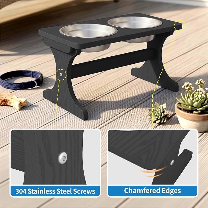 Raised Dog Bowl Stand for Medium Breed, Feeding Station with 35 oz 2 Stainless Steel Bowls & Licking Plate,Dog Food Bowl Black - Image 4