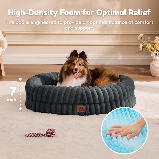 ChiXnuggle Orthopedic Dog Bed, Washable Cover, Faux Fur Bolster Pet Couch | waterproof,egg crate foam,non-slip bottom,for small medium dogs,dark grey,30*24*7,dog sofa,puppy bed - Image 6