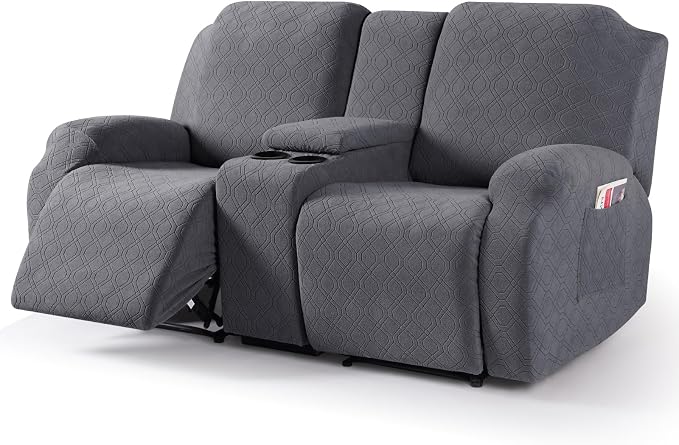VANSOFY Stretch Recliner Loveseat Cover with Middle Console, Dark Gray | 4-Pieces, Soft Furniture Protector, Washable Slipcover with Pocket, Pets Sofa Cover, High Stretchy fabric Couch Cover by VANSOFYFURNITURECOVERS