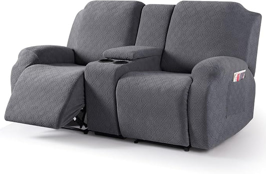 VANSOFY Stretch Recliner Loveseat Cover with Middle Console, Dark Gray | 4-Pieces, Soft Furniture Protector, Washable Slipcover with Pocket, Pets Sofa Cover, High Stretchy fabric Couch Cover by VANSOFYFURNITURECOVERS