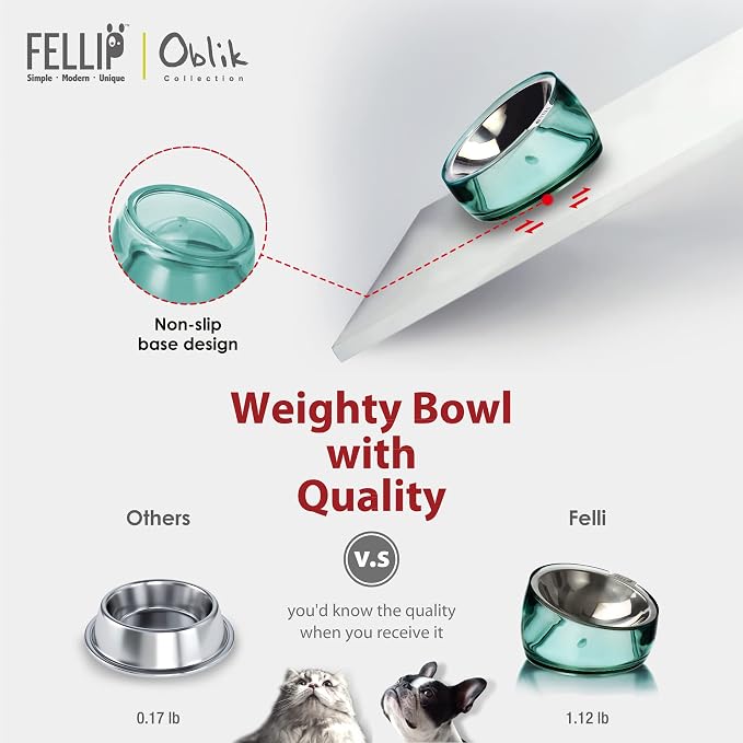 Felli Oblik Elevated Cat Bowl Removable Stainless Steel Wide Dish for Dry Wet Food Feeding & Dishwasher Clean, Slanted Whisker Fatigue Friendly Metal Plate (Classic, 0.5 Cups Shallow Dish) - Image 8