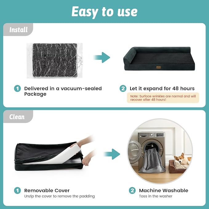 COZY KISS Orthopedic Dog Bed for Extra Large, XXL Dogs Bed, L Shaped Foam Anti-Slip Bottom Giant Pet Cat Sofa with Washable Cover, Suitable for Pet Up to 150 lbs, 48x35x8 inch, Black ﻿ - Image 8
