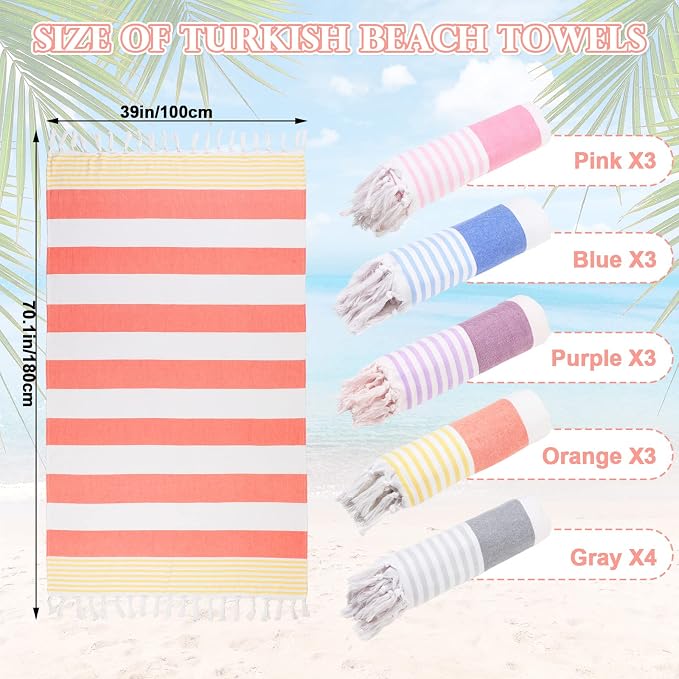 Macarrie 16 Pieces Turkish Beach Towels 39 x 71 Inch Large Pool Towels Quick Dry Sand Free Absorbent Cotton Travel Washrag for Bath Hotel Beach (Bright Color) - Image 3