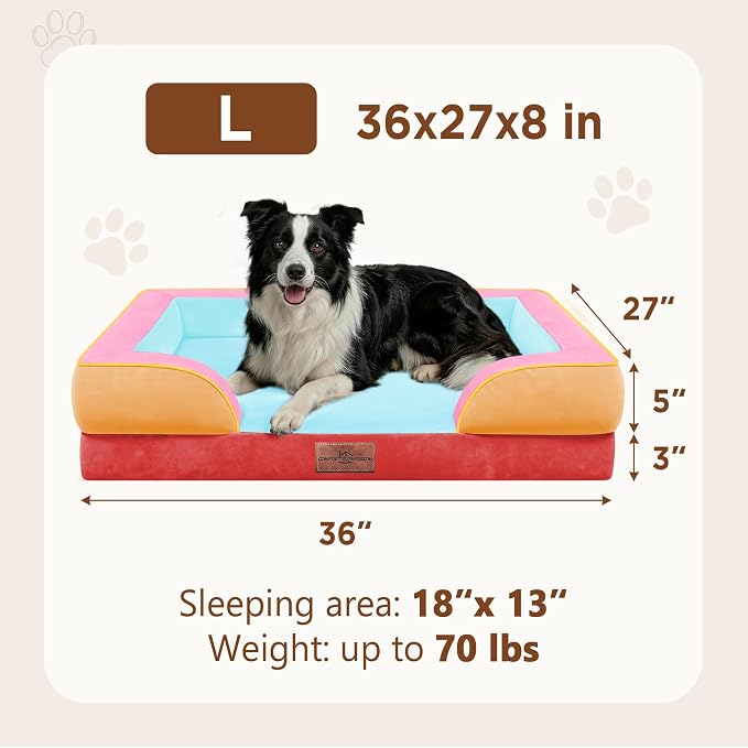 Comfort Expression Orthopedic Dog Beds for Large Sized Dog with Bolster | Waterproof Dog Couch Bed with Washable Cover & Non-Slip Bottom, Supportive Egg Crate Foam Large Pet Bed, 36x27 Inch - Image 8