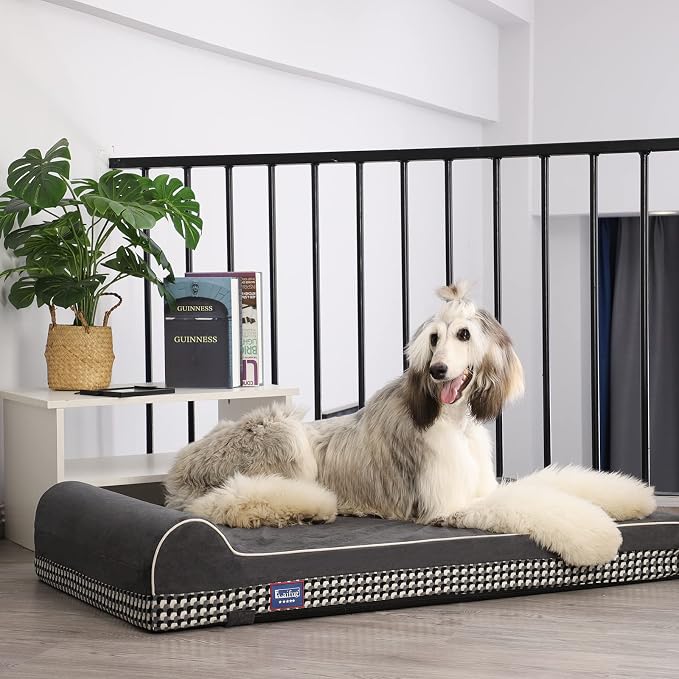 Laifug Orthopedic Dog Beds for Large Dogs,4.5" Memory Foam Dog Beds,Durable Water Proof Liner Removable and Washable, Nonskid Bottom, Black and White Plaid 46"x28"x8" - Image 3
