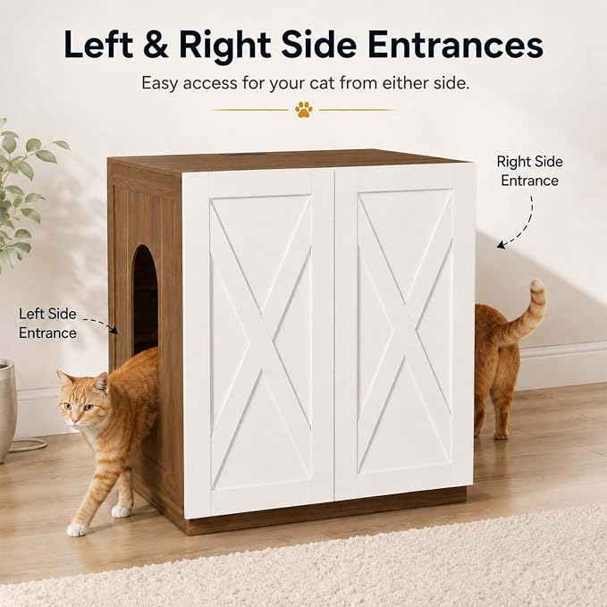 unipaws Cat Litter Box Enclosure for Self-Cleaning & Automatic Litter Boxes | Extra Large Cabinet with Charging Station, Wooden Dog Proof Hidden Cat House for Top Entry Litter Box - Image 4