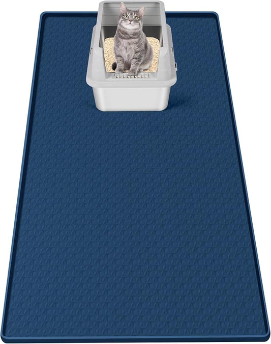 Cat Litter Mat for Litter Box 51"x25.6" Extra Large Silicone Mat, Blue | Waterproof Non-Slip Litter Box Mat with Raised Edges, Cat Litter Trapping Mat for Pet, Cat Litter Rug for Floor by Bartuke