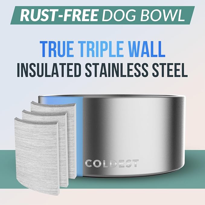 Coldest Dog Bowl - Anti Rust Metal, Non Slip, 3 Layers Insulated Stainless Steel Dog Bowls - Spill Proof & Heavy Duty - Water Bowl for Dogs, Cats, Dish Washer Safe (200 oz, Polished Stainless Steel) - Image 3