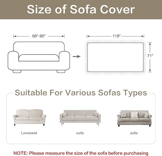 Loom and Mill Luxury Jacquard Sofa Couch Covers, Taupe Gold, 71"x118" | European Antique Sofa Throw Cover with Tassels for 2-3 Cushion Couch, Sectional Couch Cover Sofa Slipcover for Dogs Pets - Image 3
