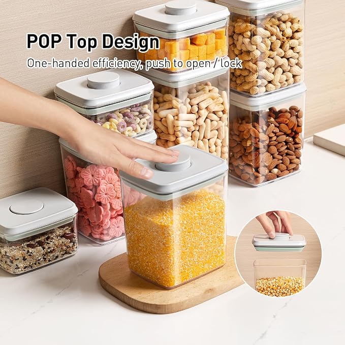 Pop Food Storage Containers Set, 6Pcs Airtight Containers with Lids for Kitchen Pantry Organizers and Storage,One Button Opening BPA-Free Food Containers for Cereal Flour Sugar(0.6, 1.3, 1.9Qt)*2 - Image 2