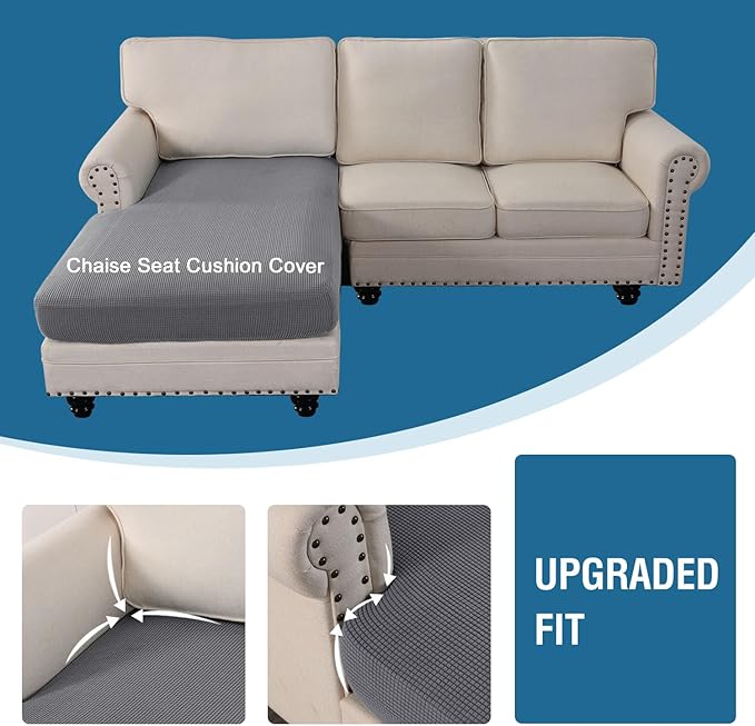 H.VERSAILTEX Sectional Couch Covers 1 Piece Chaise Slipcover L Shape Separate Cushion Couch Cover for Both Left/Right Sectional Couch (Seat Only: 1 Chaises, Grey) - Image 4