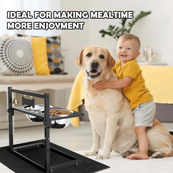 Elevated Dog Bowls with Slow Feeder and Spill Proof Mat, Adjustable Height 4.3-11.8'', Two 1.7L Stainless Steel Food & Water Bowls, Metal Raised Dog Bowl Stand, for Large Medium Breeds - Image 7