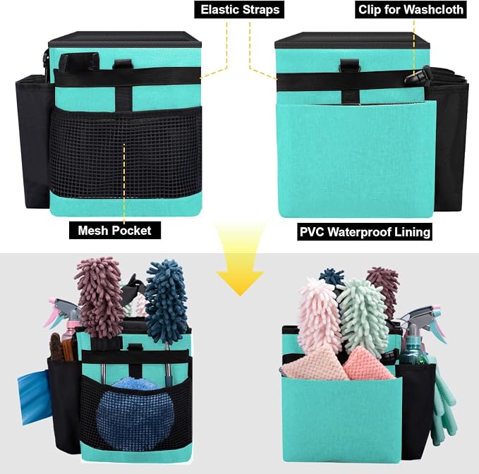 Wearable Large Cleaning Caddy Bag for Housekeeper, Clean Supply Organizer with Adjustable Shoulder, Waist & Handle Straps, Detailing Bag for Kitchen Supplies (Lakeblue) - Image 5