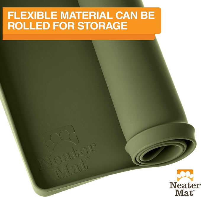 Neater Pet Brands Neater Mat Pet Mats for Food and Water, Cat & Dog Bowl Mat Waterproof Silicone, Feeding Tray, Dog Food Mats for Floors, Placemat w/Raised Edge for Under Bowls, 24" x 16", Olive - Image 8