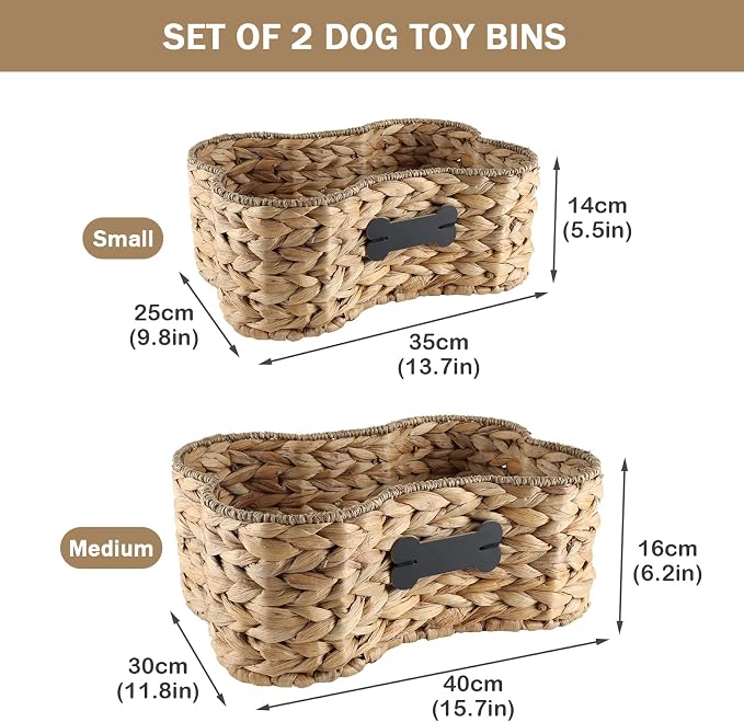 Set Of 2 Pet Dog Toy Basket-Dog Bone Basket-Wicker Basket for Pet Stuff-Dogs Toy Box for Living Room Area-Handmade Water Hyacinth Baskets with DIY Tag ﻿ - Image 6