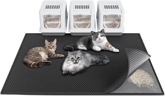 Waretary Cat Litter Mat, 47"x 36" Waterproof Scatter Control Black | Double Layer Litter Recycling, Easy to Clean, Non-Slip, Durable, Paw-Friendly, Safe & Odorless, Fits Large Litter Boxes by Createabetterlifeforyou