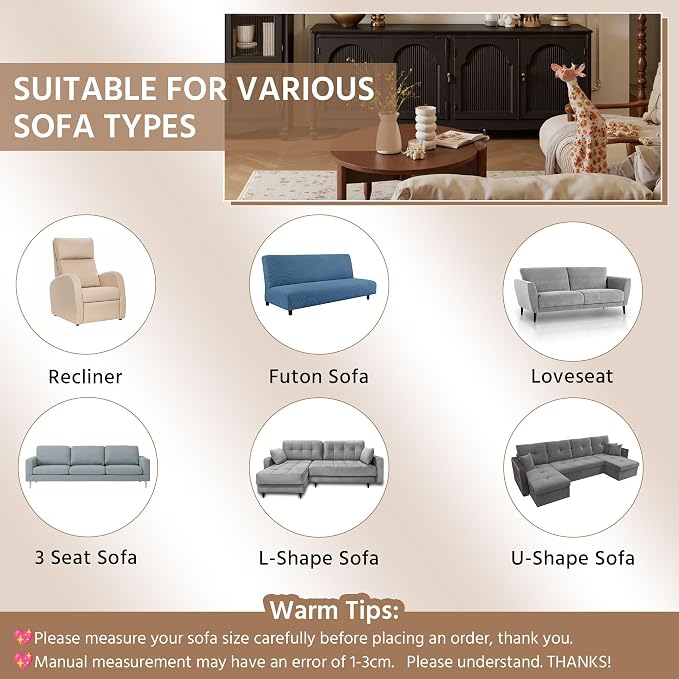 OTOB All Seasons Couch Covers for 3 Cushion Couch Sofa, Washable & Non Slip Geometric Jacquard Plush Sofa Slipcovers Pet Friendly Soft Furniture Cover Protector, 1 Piece (Coffee, 27.6"x70.9") - Image 8