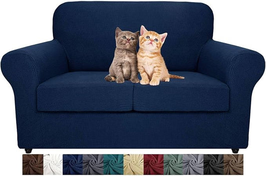 MAXIJIN 3 Piece Couch Covers for 2 Cushion Couch Super Stretch Loveseat Slipcover Dogs Pet Proof Fitted Furniture Protector Spandex Non Slip Sofa Love Seat Cover Washable (Loveseat, Navy Blue) by MAXIJIN