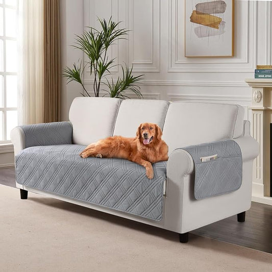 TAOCOCO Waterproof Couch Covers for Pets Dogs with Non Slip Backing, Sofa Seat Covers with Side Pocket for 3 Cushion Couch Washable Dog Couch Cover Protector Sofa Slipcovers(Sofa Plus, Light Gray) by TAOCOCO