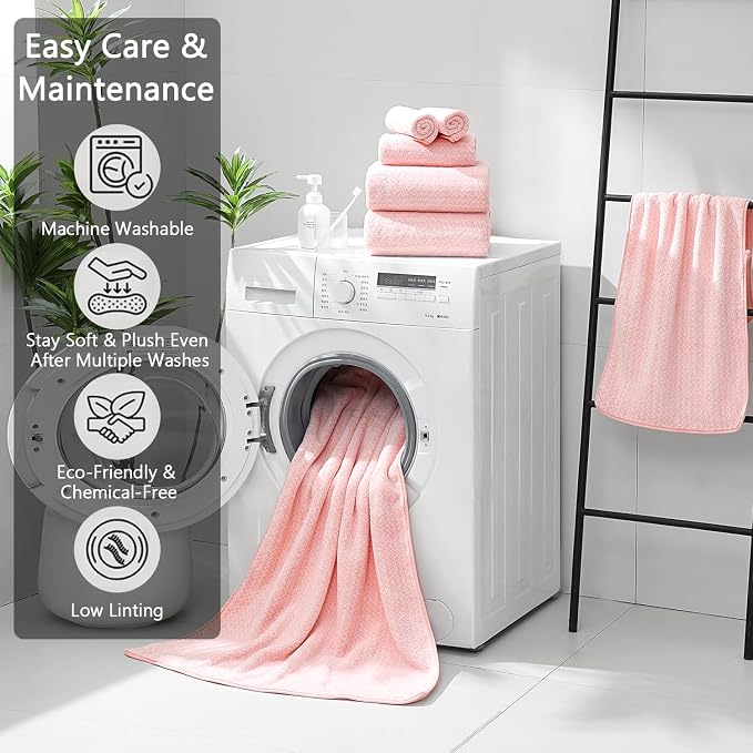 Ycosy 18 Piece Bath Towels Set,100% Microfiber Family Bathroom Towel with Hanging Loops-6 Bath Towels,6 Hand Towels,6 Washcloths,Quick Dry Highly Absorbent Shower Towel for Bathroom,Hotel,Spa-Pink - Image 6