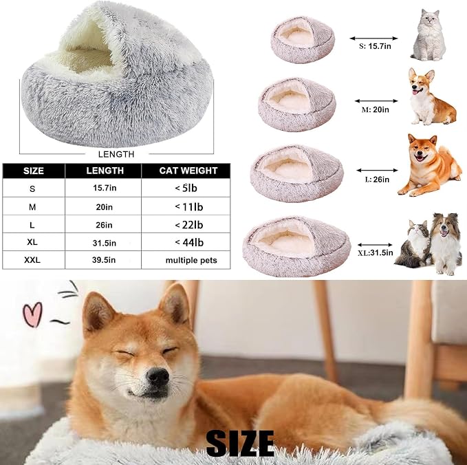 Cozy Cave Dog Bed, 2025 Cat Cave Bed with Cover, Cat Nest Bed, Pet Beds for Indoor Cats Cave & Calming Dog Beds Winter Anti-Slip & Washable Fluffy (Light Grey, S(15.7in/40cm)) - Image 2