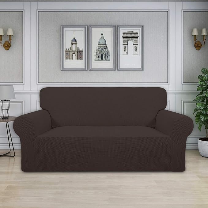 Easy-Going Stretch Oversized Loveseat Couch Covers Washable Chocolate | 1-Piece Large Loveseat Cover for 2 Cushion Couch Furniture Protector RV Sofa Slipcover Soft with Bottom for Kids Pets - Image 2