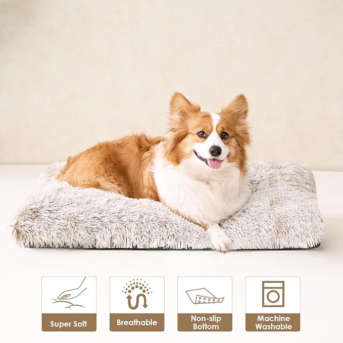 EHEYCIGA Fluffy Dog Crate Bed for Small Dogs, Plush Crate Pad, Brown | Calming Anti Anxiety Small Dog Bed, Washable Soft Warm Faux Fur Crate Mat with Non-Slip Bottom - Image 8
