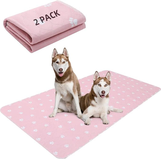 PUPTECK Washable Pee Pads for Dogs Dog Training Pads 2 Pack Pink 36x72 in | Reusable Puppy Potty Training Pad Whelping Mat Pet Food Feeding Mat Leakproof Fast Absorption Non-Slip for Couch, Crate by PUPTECK