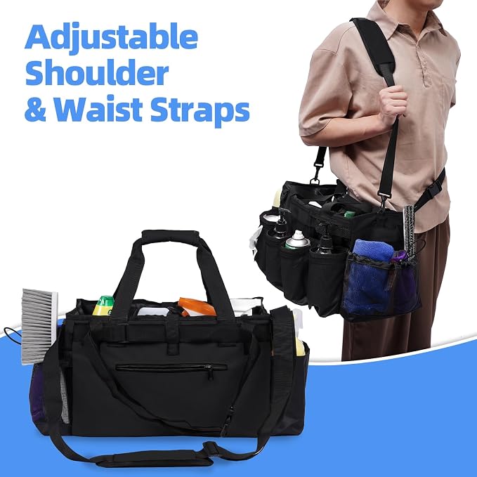 Large Cleaning Supplies Bags for Housekeepers, Professional Wearable Cleaning Supply Caddy for House Cleaners Detail Car Cleaning Supplies Organizer Tote with Handle, Black - Image 5