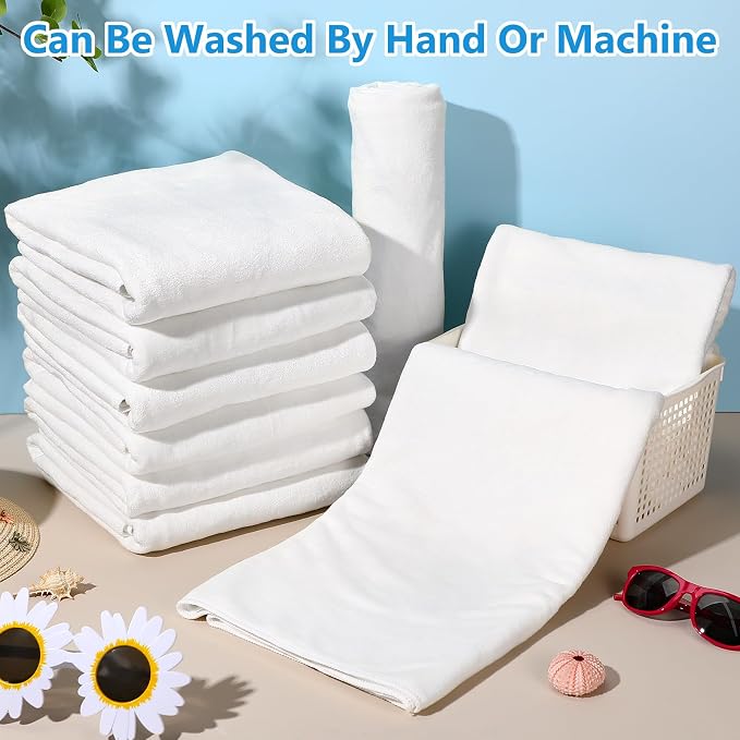 SmoothNovelty 16 Pack Microfiber Bath Towels Bulk 27'' x 60'' Oversized Beach Towel Highly Absorbent Extra Large Soft Drying for Shower Pool Salon Sauna Bathroom Gym Party (Simple,White) - Image 4