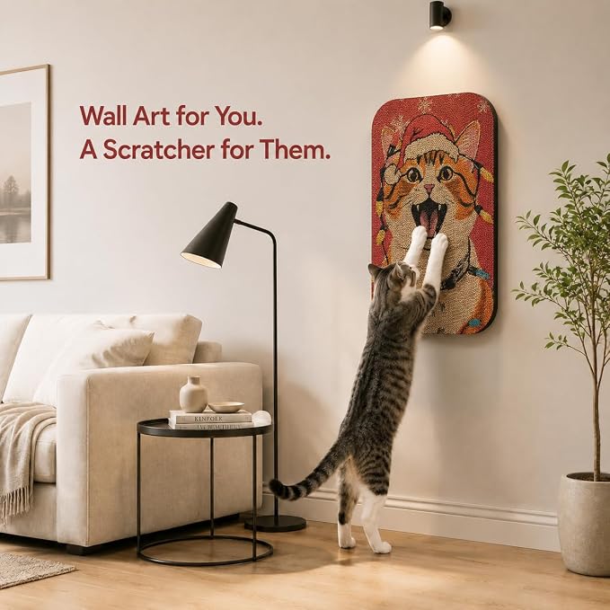 2 Pack Cat Wall Scratcher, Art Cat Scratching Board for Cats | Wall Mounted Cat Scratch Pad, Water-Based Ink, Hook&Loop Strips, Floor or Wall Use, 16.7x11x1 Inch, Storybook Cat - Image 7