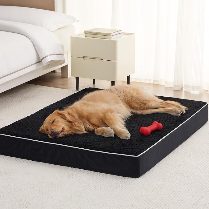 LEXTRO XXL Waterproof Orthopedic Dog Bed for Crate Mat, 47x29 Extra Large | Dog Bed Washable with Removable Washable Cover, Comfortable Dogs Crate Pad for Large Size Dogs, Black by LEXTRO