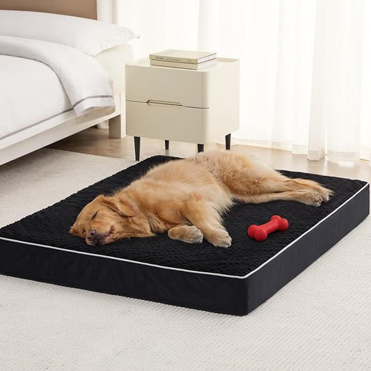 LEXTRO XXL Waterproof Orthopedic Dog Bed for Crate Mat, 47x29 Extra Large | Dog Bed Washable with Removable Washable Cover, Comfortable Dogs Crate Pad for Large Size Dogs, Black by LEXTRO