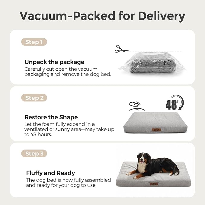 Sytopia Outdoor Dog Bed, 50" XXL Orthopedic Dog Bed for Extra Large Dogs (130 lbs), Durable Waterproof Pet Bed, Heavy Duty Dog Crate Pad, Washable Removable Cover, Anti-Slip Bottom, Light Gray - Image 7