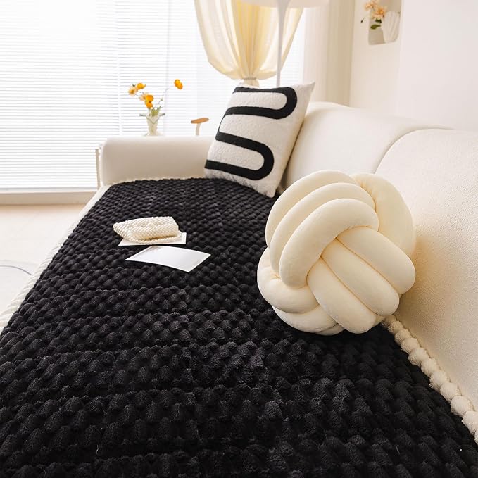 VClife Soft Fuzzy Couch Cover for Dog, Modern Black Couch Cover, Non-Slip Pet Friendly Sofa Cover Multi-Functional Furniture Protector, Washable Pet Bed Mat for Couch, 27.6" x 70.9" | Soft Thick Couch Covers for 3 Cushion Couch Sofa Pet Friendly, Scrat... - Image 5