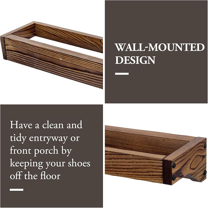 MyGift 30 Inch Rustic Burnt Wood Wall Shoe Rack Set of 4 Holds 12 Pairs | Solid Wood Construction, Vertical Space Saver, Four Piece Configuration, Quick Access Design, Organized Entry Solution - Image 2