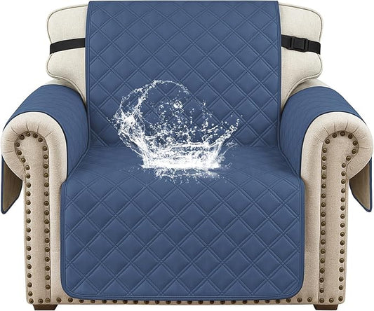 Waterproof Chair Covers for Living Room, Sofa Covers for Pets Washable with Side Pockets, Non Slip Couch Covers for Dogs, Quilted Dog Couch Cover with Elastic Straps (Armchair, Berlin Blue) by CYCMACOHOME