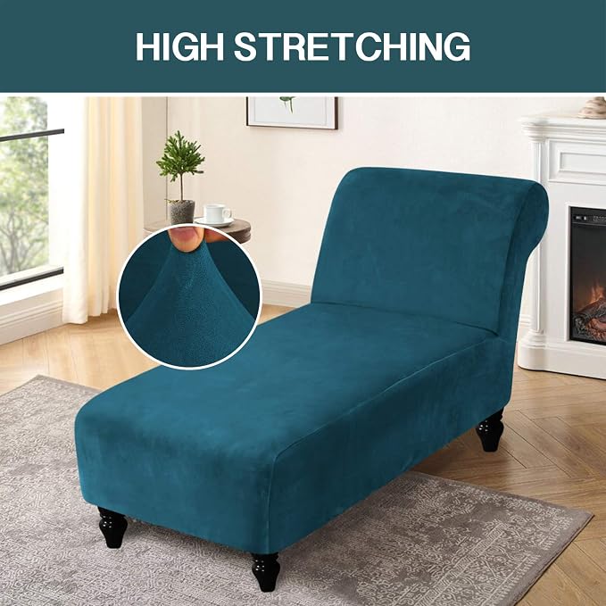 FantasDecor Chaise Lounge Slipcover Velvet Luxury for Living Room Indoor Stretch Ultra Soft Machine Washable, Deep Teal - Image 2