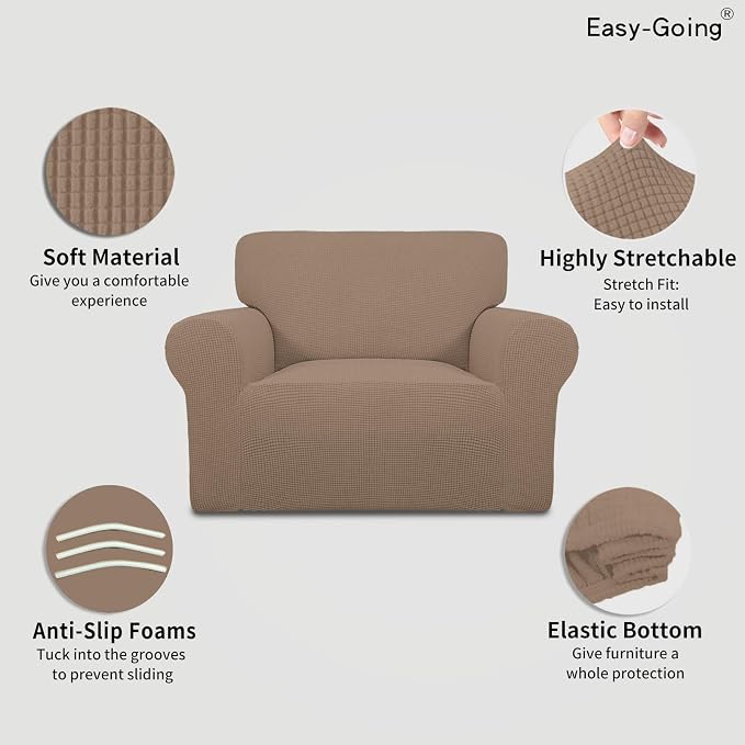 Easy-Going Stretch Oversized Chair Slipcover with Arm Washable Camel | 1-Piece Large chair covers armchair Furniture Protector for Living Room chair and a half cover Soft For Kids, Pet. - Image 3