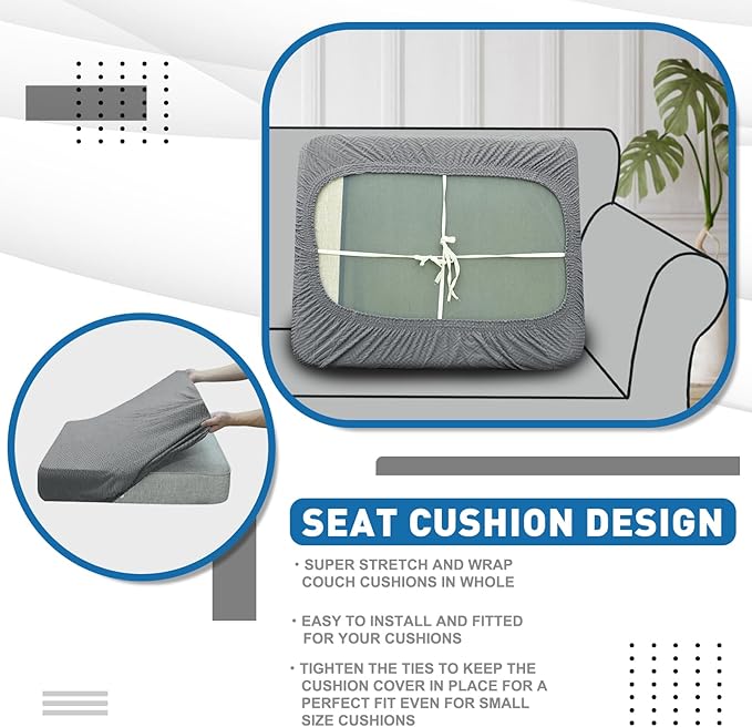 XINEAGE Large Couch Cushion Covers Seat Cushion Cover Thick Stretch Sofa Slipcovers 1 Piece Individual Couch Covers with Elastic Bottom(Single XL Seat Cushion/Backrest,Light Grey) - Image 6