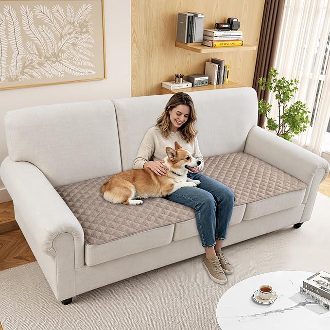 Dog Couch Cover for Sofa 100% Waterproof Faux Linen Sofa Covers for 3 Cushion Couch Washable Pet Friendly Sofa Slipcovers Non Slip Quilted Furniture Seat Protector (27.6x83 in, Khaki) - Image 6
