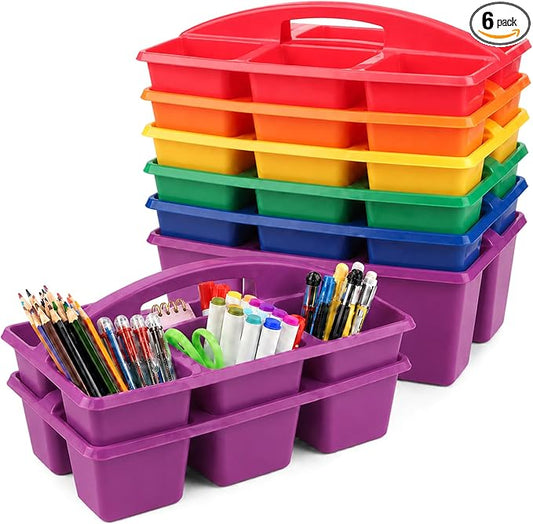 gisgfim 6 Pack Plastic Classroom Caddy with 6-Compartments Plastic Storage Caddies with Handle 6 Compartments Table Caddy Organizer Versatile Table Caddies for Classroom Office Storage, Rainbow Color by gisgfim