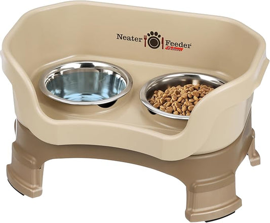 Neater Feeder Deluxe Mess-Proof Elevated Cat Bowls, 2 Height Adjustable (6” & 7.5”) No-Spill Raised Cat Bowl Stand, Whisker Friendly Stainless Steel Dishes for Indoor Cats, Made in USA, Cappuccino by NeaterPetBrands