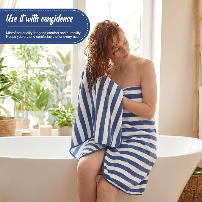 SmoothNovelty 16 Pack Microfiber Bath Towels Bulk 27'' x 60'' Oversized Size Bath Towel Highly Absorbent Extra Large Soft Drying for Beach Shower Summer Salon Sport Gym Party (Stripes,Haze Blue) - Image 4