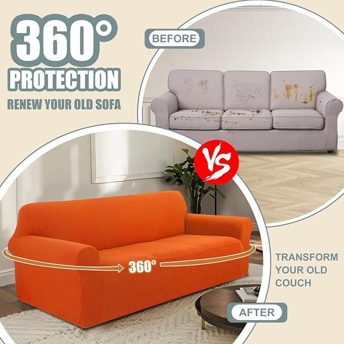 Stretch loveseat Covers Washable Sofa Slipcover, Orange | 1 Piece Couch Covers for Sofa Furniture Protector with Non Skid Foam and Elastic Bottom for Kids, Dogs - Image 4