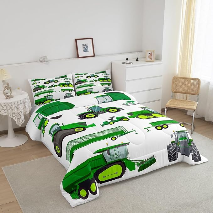 Tractor Bedding Set King Size Equipment Trucks Comforter Excavator Comforter Set for Child Kids Boys Teens Construction Site Car Quilt Set for Car Theme Room Bedroom Dorm Decor with 2 Pillow cases - Image 3